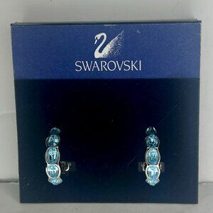 Swarovski Hoop Clip-On Earrings with Blue Crystals